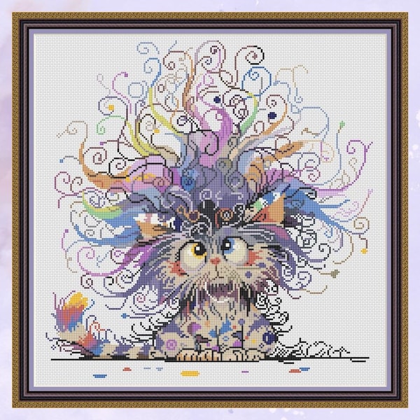 Eigenzinnige kat, kruissteekpatroon, moderne kruissteek, pdf, instant download, CAT28