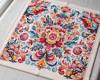 Floral Mandala cross stitch pattern, Flowers, Rainbow, modern cross stitch, PDF, instant download, MDL139