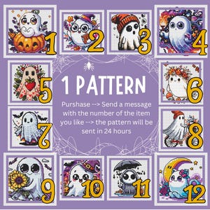 1 Schema Fantasma di Halloween, schema punto croce, Autunno, Festività, punto croce moderno, PDF, download immediato, HAL24-1