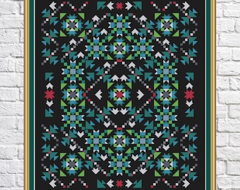 Patchwork, schema punto croce, disegno geometrico, campionatore, colori arcobaleno, punto croce moderno, PDF, download immediato, PATCH60