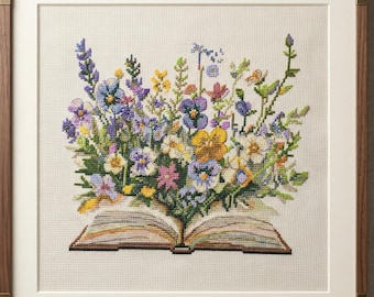 Floral Book Cross Stitch Pattern – Wildflower Bouquet, modern cross stitch, PDF, instant download, FLR88-2