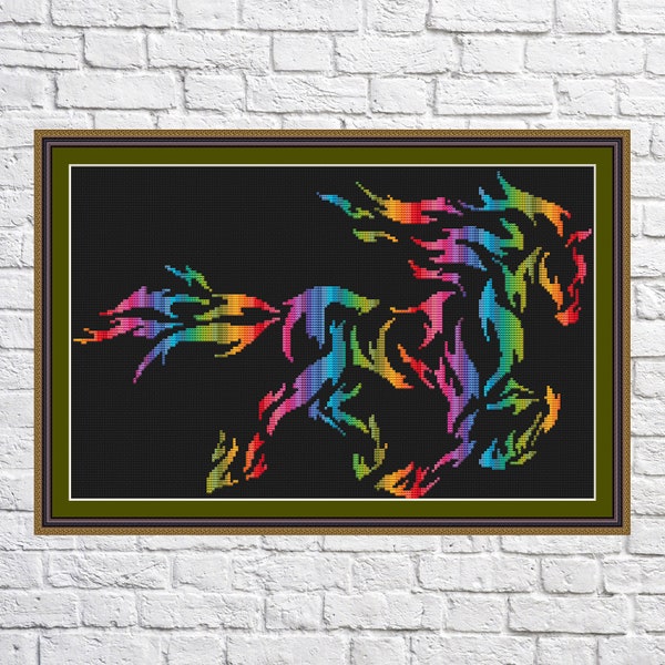 Rainbow horse cross stitch pattern, Animal, modern cross stitch, PDF, instant download, ANM43