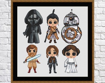 Movie star Cross Stitch Pattern, Heroes embroidery chart, modern cross stitch, PDF, instant download, Starwars01