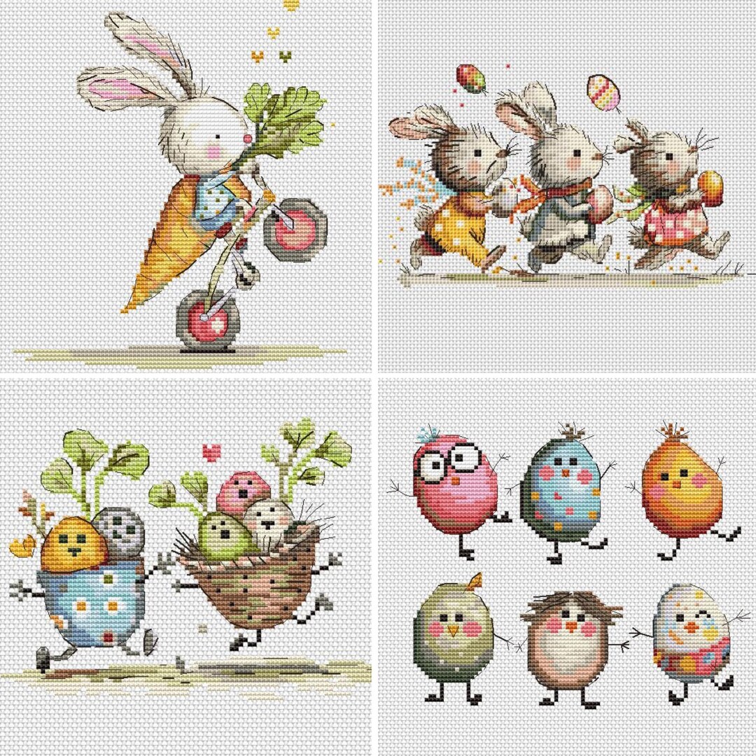 EASTER Set Cross Stitch Pattern, Cute Spring Bunnies, Ducks, Sheep, and ...