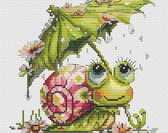 Floral Snail Cross Stitch Patterns, Spring Nature cross stitch pattern, modern cross stitch, PDF, instant download, ANM97-2