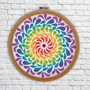 Mandala cross stitch pattern, Rainbow flower, Modern cross stitch, PDF, instant download, MDL45
