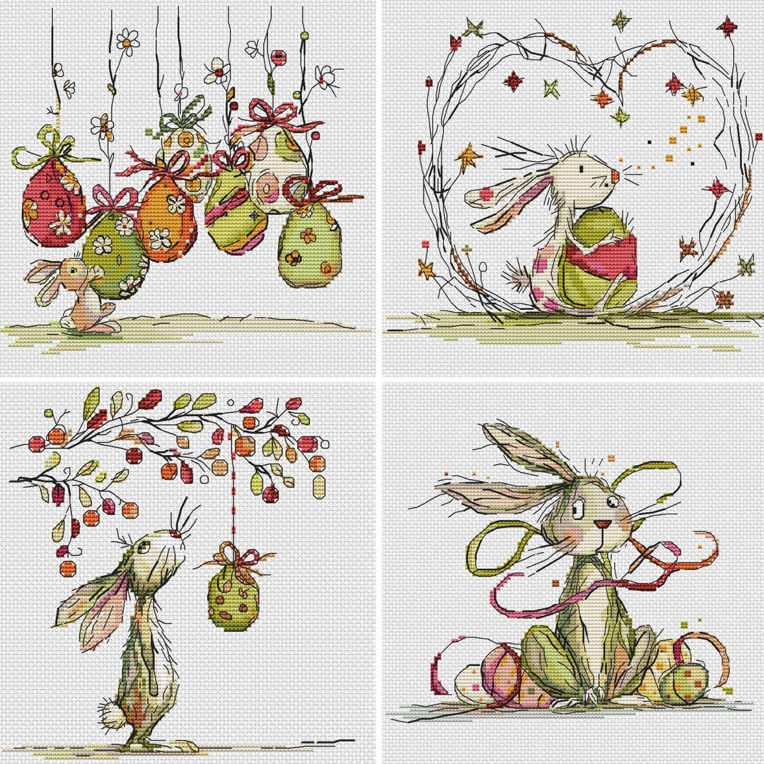 EASTER Set Cross Stitch Pattern, Cute Spring Bunnies, Modern Cross ...