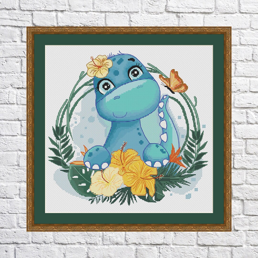 Cute Dinosaur Cross Stitch Pattern, Baby Room, Modern Cross Stitch, PDF, Instant Download