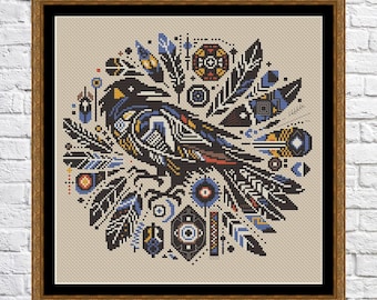 Mystic Raven, cross stitch pattern, modern cross stitch, PDF, instant download, BIRD09