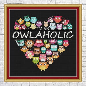 Owl addict cross stitch pattern, modern cross stitch, PDF, instant download, ANM55