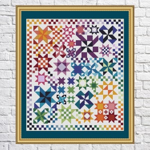 Abstract geometric design cross stitch pattern, Rainbow colors, modern cross stitch, PDF, instant download, PATCH58