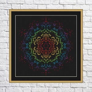 Mandala cross stitch pattern, Rainbow, geometric design, Modern cross stitch, PDF, instant download, MDL44