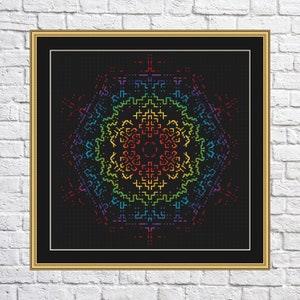 Mandala cross stitch pattern, Rainbow, geometric design, Modern cross stitch, PDF, instant download, MDL44