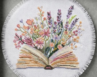 Floral Book Cross Stitch Pattern – Wildflower Bouquet, modern cross stitch, PDF, instant download, FLR88-1