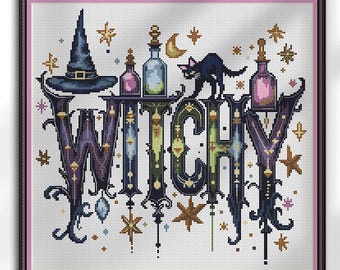 Witchy, cross stitch pattern, modern cross stitch, Halloween, PDF, instant download, HAL42