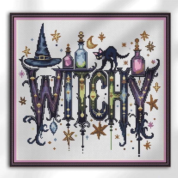 Witchy, kruissteekpatroon, moderne kruissteek, Halloween, pdf, instant download, HAL42