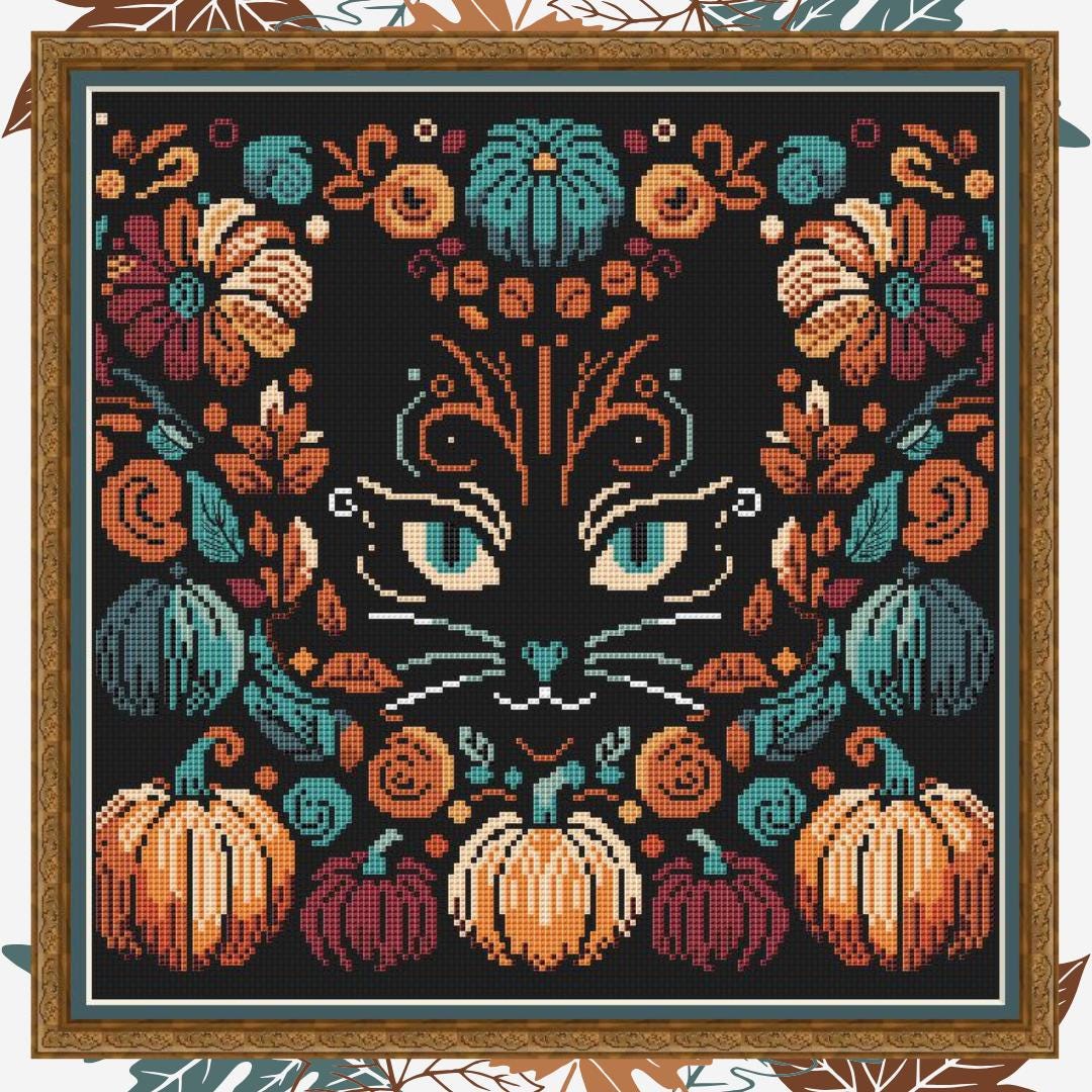 Pumpkin Cat Enchantment, Cross Stitch Pattern, Modern Cross Stitch, PDF ...