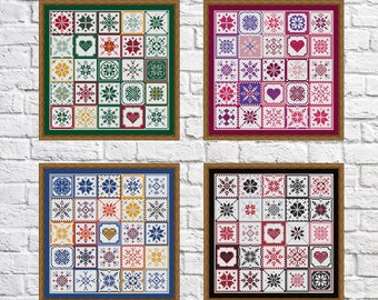 Set of 4 colorful 5 x 5  Patchwork, cross stitch pattern, Geometric design, modern cross stitch, PDF, instant download, PATCH04