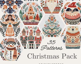SET of 34 Christmas patterns, Cross Stitch Pattern, Scandinavian, Christmas Decoration, Holidays, PDF, instant download, Christmas-pack01
