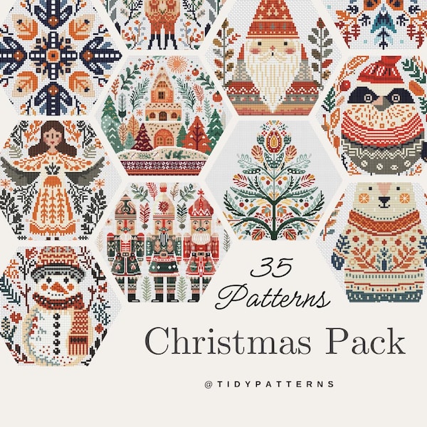 SET of 34 Christmas patterns, Cross Stitch Pattern, Scandinavian, Christmas Decoration, Holidays, PDF, instant download, Christmas-pack01