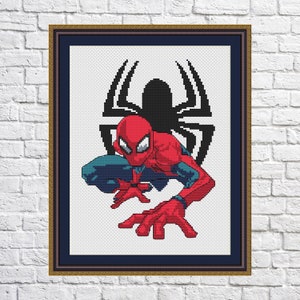 Spiderman, patrón de punto de cruz, diseño geométrico, punto de cruz moderno, PDF, descarga instantánea, Spiderman01