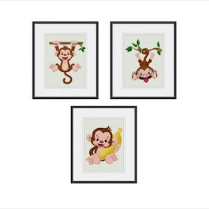 Monkey cross stitch pattern, Animal, Nature, modern cross stitch, PDF, instant download, ANM08-09-10