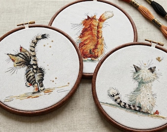 Set of 3 Cute Cat Cross Stitch Pattern, modern cross stitch, PDF, instant download, CAT61