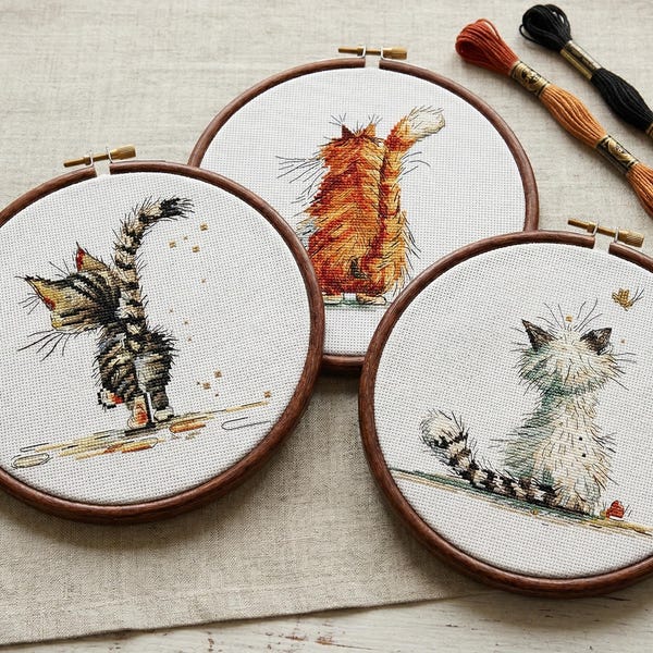 Set of 3 Cute Cat Cross Stitch Pattern, modern cross stitch, PDF, instant download, CAT61
