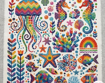 Under the Sea Cross Stitch Pattern, Geometric design, Sampler, sea, modern cross stitch, PDF, instant download, PATCH115
