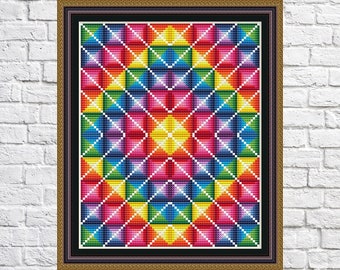 在庫処分セール テ Geometric Abstract Design Rainbow Pattern, Stitch Cross 絵画