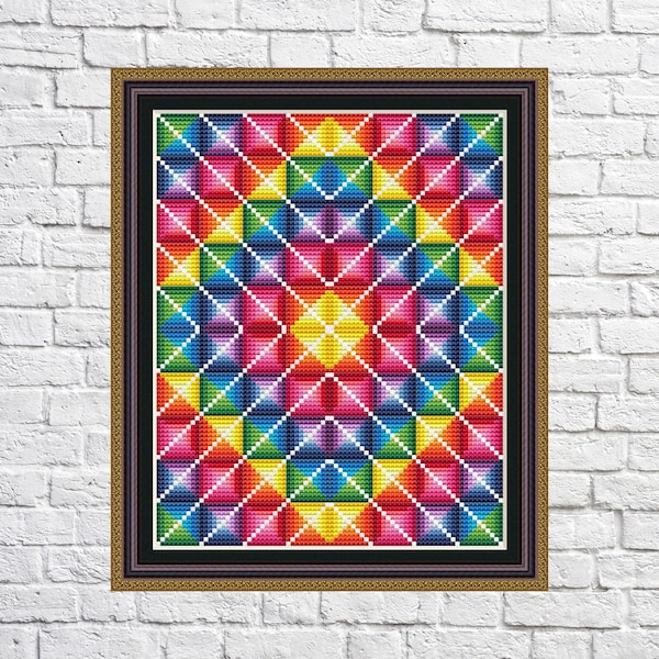 Abstract geometric design cross stitch pattern, Rainbow colors, modern cross stitch, PDF, instant download, Geo101