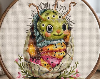 Cute Fuzzy Bug Cross Stitch Patterns, Spring Nature cross stitch pattern, modern cross stitch, PDF, instant download, ANM98-3