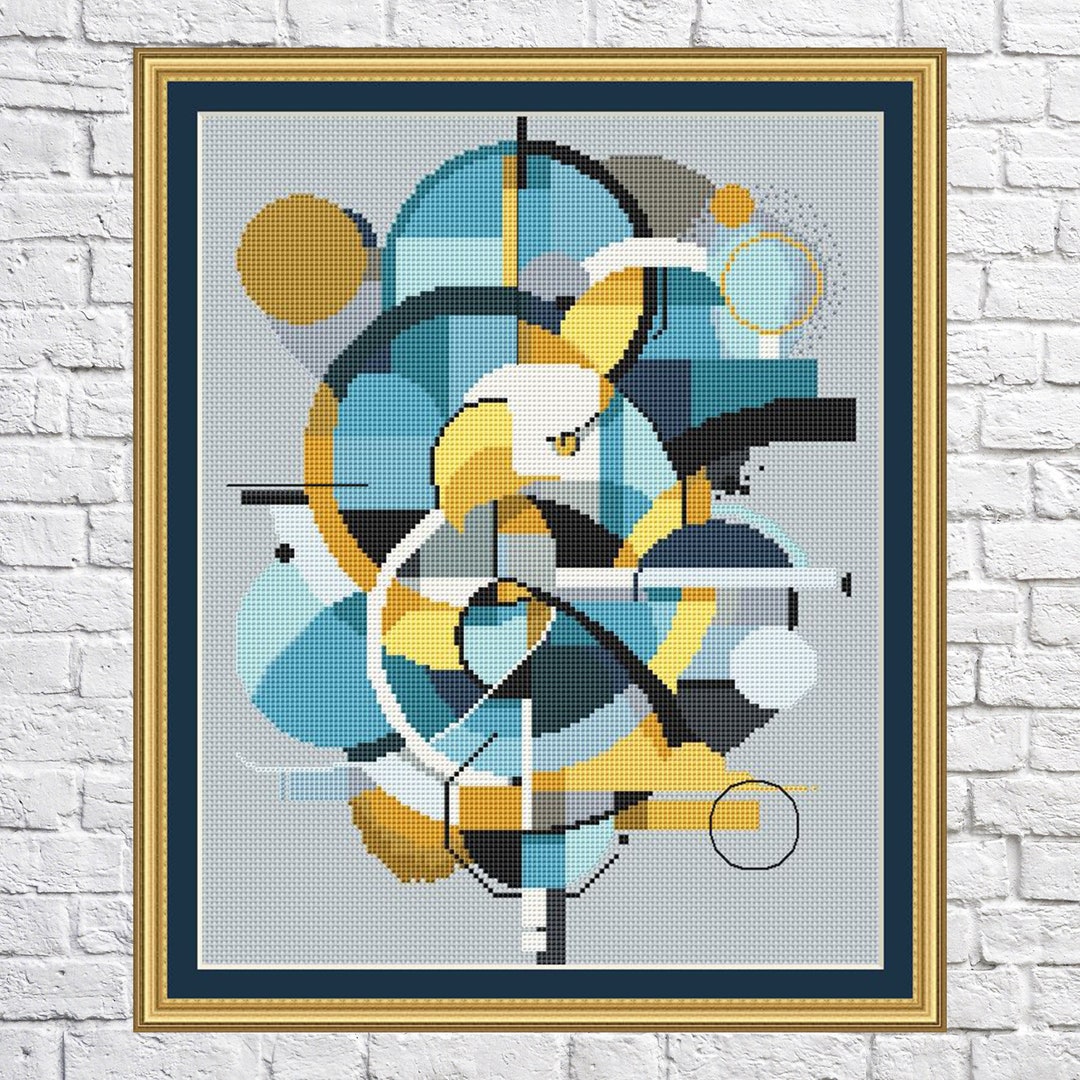 幾何学的な鳥のクロスステッチパターン、青色、モダンなクロスステッチ 幾何学的な鳥のクロスステッチパターン、青色、モダンなクロスステッチ