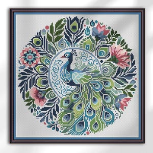 Peacock mandala , cross stitch pattern, Flowers, modern cross stitch, PDF, instant download, BIRD40
