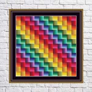 Geometric cross stitch pattern, Rainbow colors, modern cross stitch, PDF, instant download, GEO77