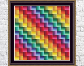 Geometric cross stitch pattern, Rainbow colors, modern cross stitch, PDF, instant download, GEO77