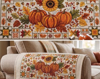 Modèle de point de croix « Récolte d'automne chaleureuse », motif citrouille d'automne, point de croix moderne, PDF, téléchargement instantané, FALL55