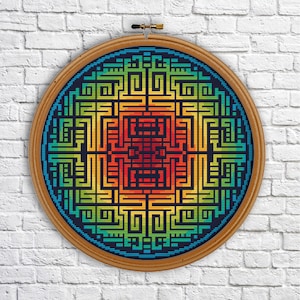 Celtic design, Mandala cross stitch pattern, Rainbow colors, Modern cross stitch, PDF, instant download, GEO64