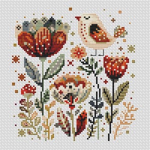 Set of 8 Folk Art Cross Stitch Patterns, Flowers Cross Stitch Pattern ...