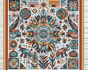 Patchwork, schema punto croce, disegno geometrico, campionatore, colori arcobaleno, punto croce moderno, PDF, download immediato, PATCH62