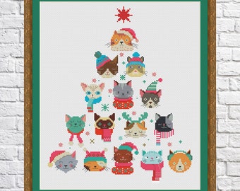 Meow Christmas cross stitch pattern, cat christmas, modern cross stitch, PDF, instant download, CRM19