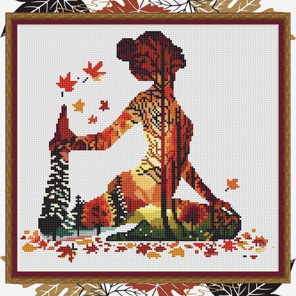 Autumn YOGA, cross stitch pattern, Nature, modern cross stitch, PDF, instant download, YOGA03