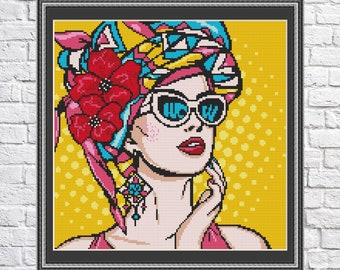 POP Art, Pretty woman  cross stitch pattern, modern cross stitch, PDF, instant download, POP01
