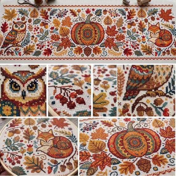 Autumn panoramic Harmony, cross stitch pattern, fall, modern cross stitch, PDF, instant download, FALL57