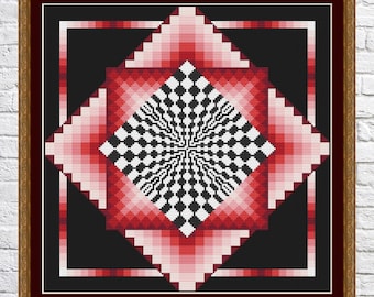 Abstract geometric design cross stitch pattern, Optic illusion, modern cross stitch, PDF, instant download, Geo120