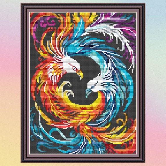 風変わりな鳥、クロスステッチパターン、ファニーデザイン、モダンな