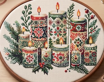 Christmas Candle Cross Stitch Pattern, Christmas Decor PDF, modern cross stitch, PDF, instant download, CRM156