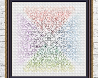 Blackwork pattern, tiny flowers, Sampler, PDF, instant download, Blackwork06