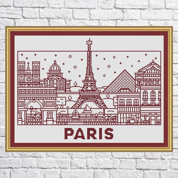 パリ、街、風景のクロスステッチパターン、自然、モダンクロスステッチ