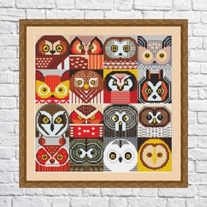 Owl faces cross stitch pattern, modern cross stitch, PDF, instant download, ANM51